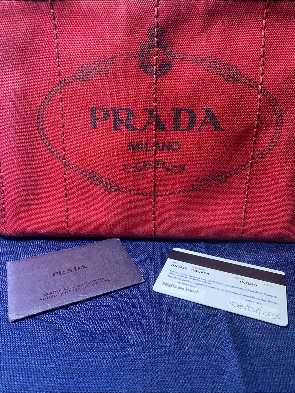 Prada Red (Rosso) Canapa Milano Tote with Gold Hardware